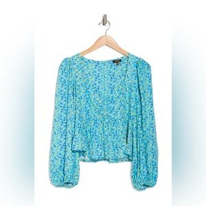 Afrm Soni Ruched Balloon Sleeve Crop Top